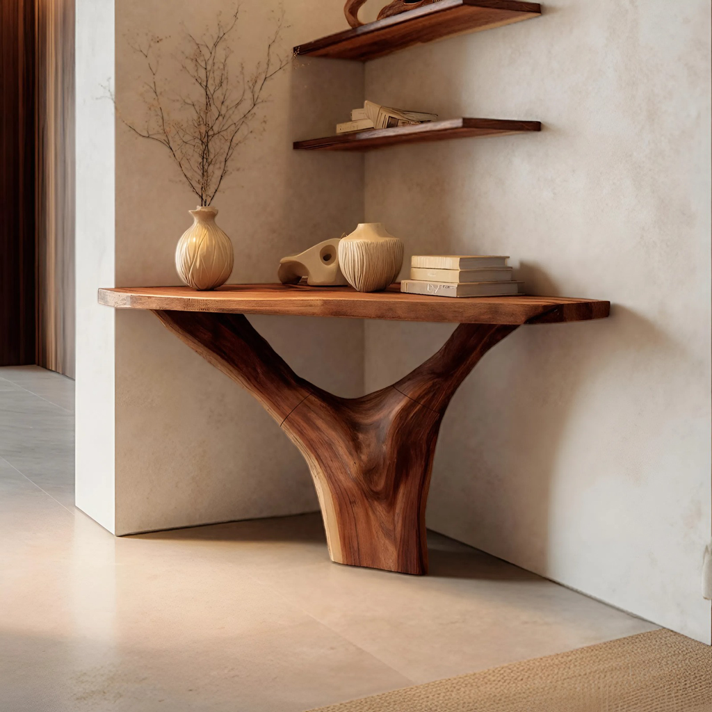 Modern Live Edge Console Table Solid Wood Artistic For Living Room