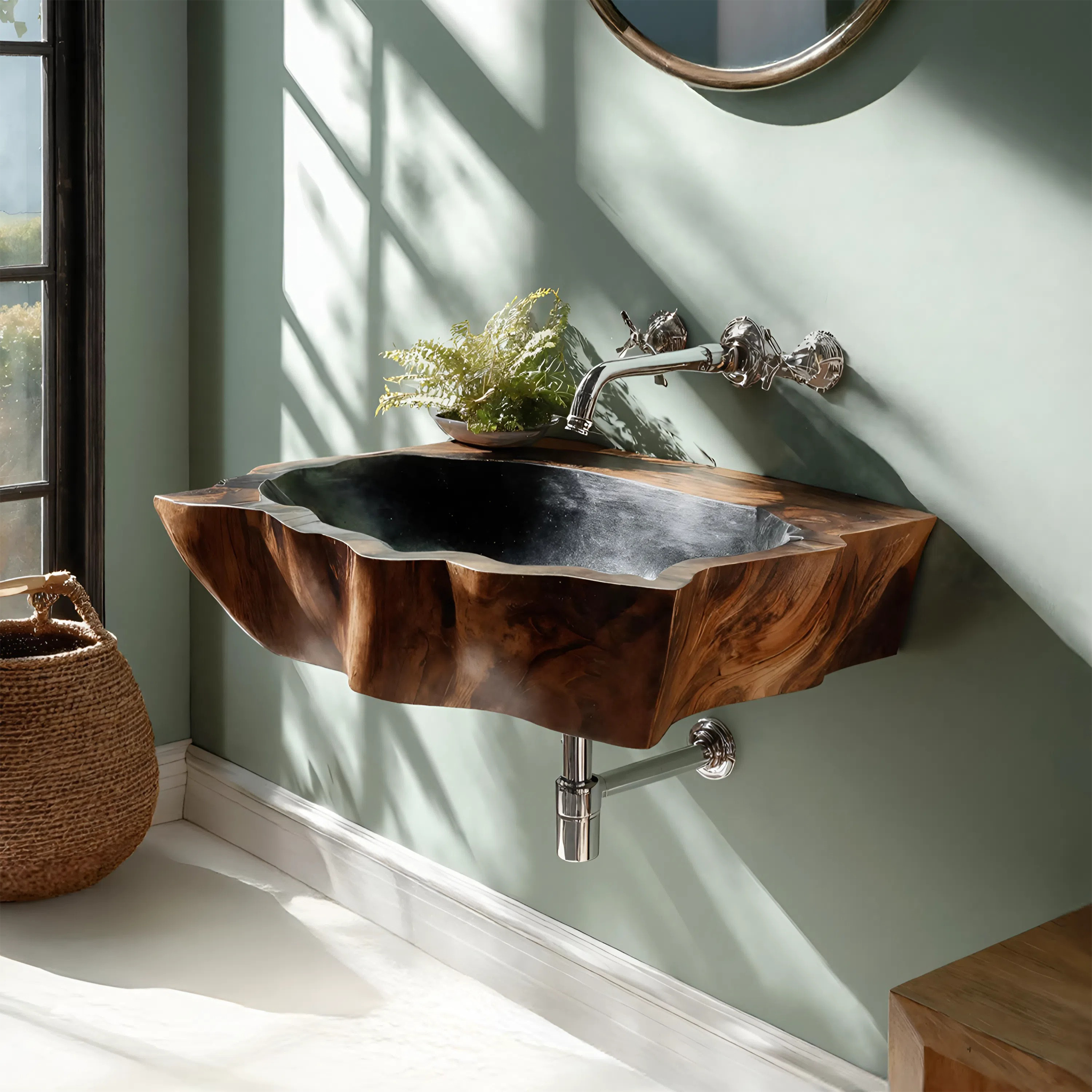 Farmhouse Wall Mounted Wooden Bathroom Sink For Vintage Bathroom Decor