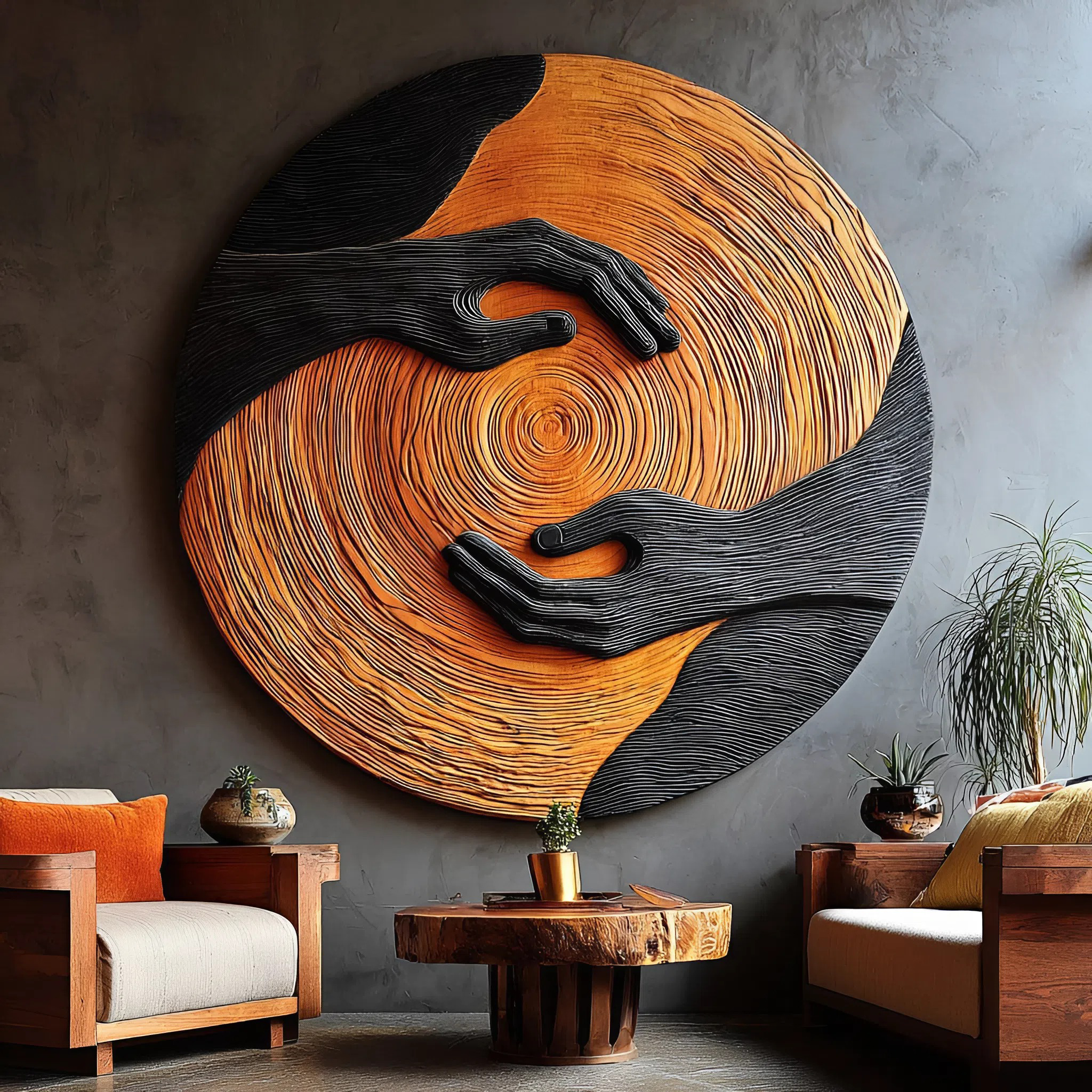 Mid Century Solid Wood 3D Sculpture For Furniture Decoration