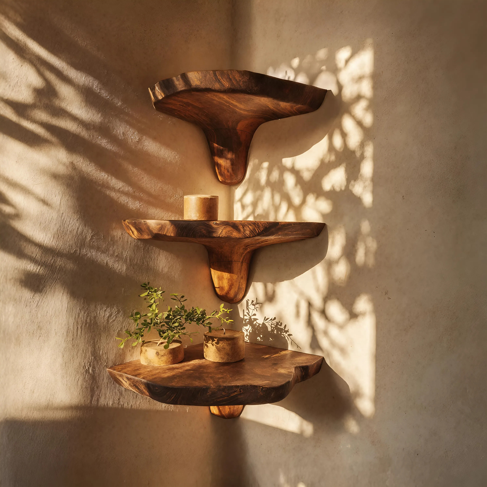 Mid Century Wooden Live Edge Mushroom Shelf For Living Room Decor