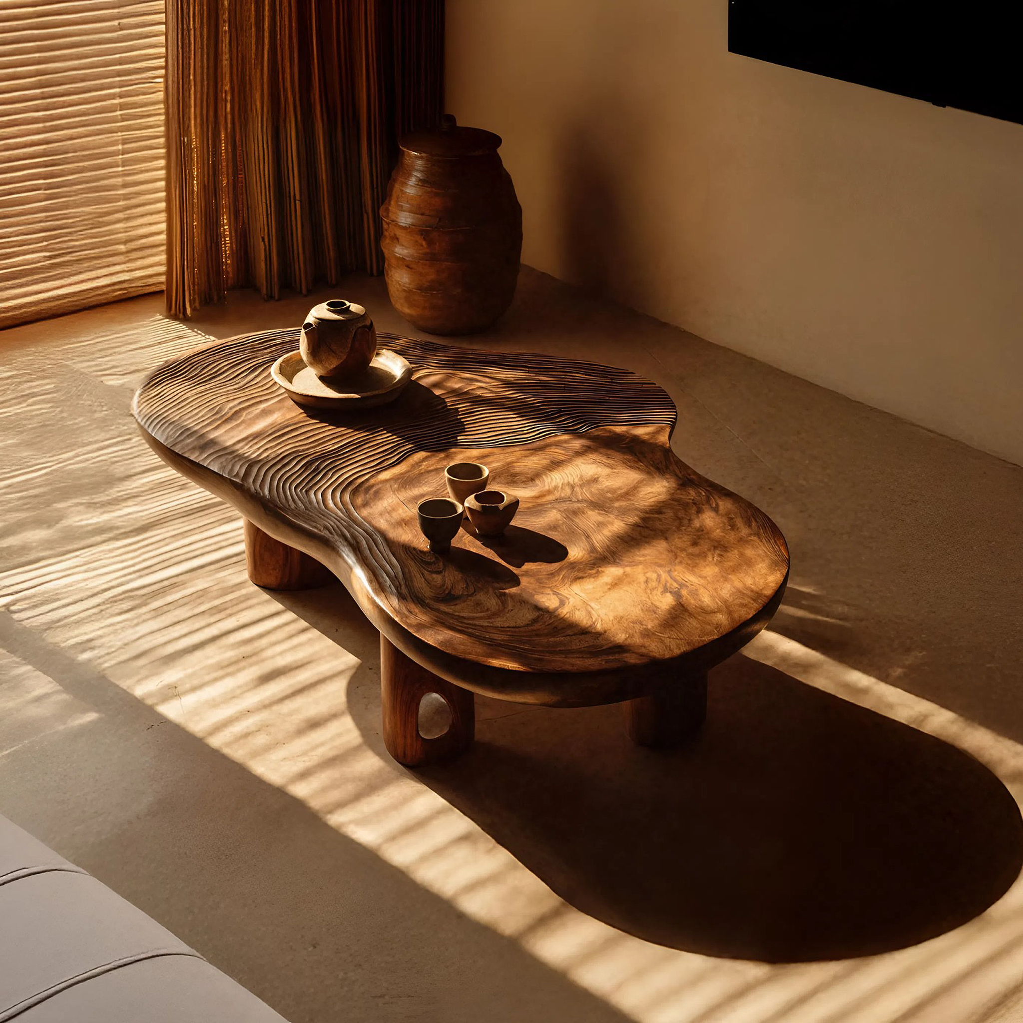 Mid Century Solid Wood Live Edge Coffee Table For Entryway