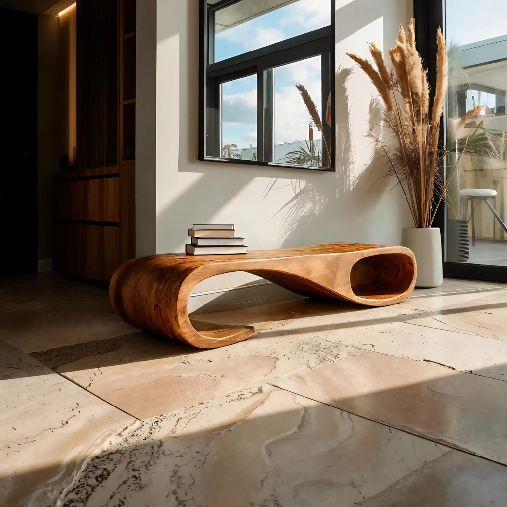 Modern Curved Bench For Entryway Furniture Accent Piece