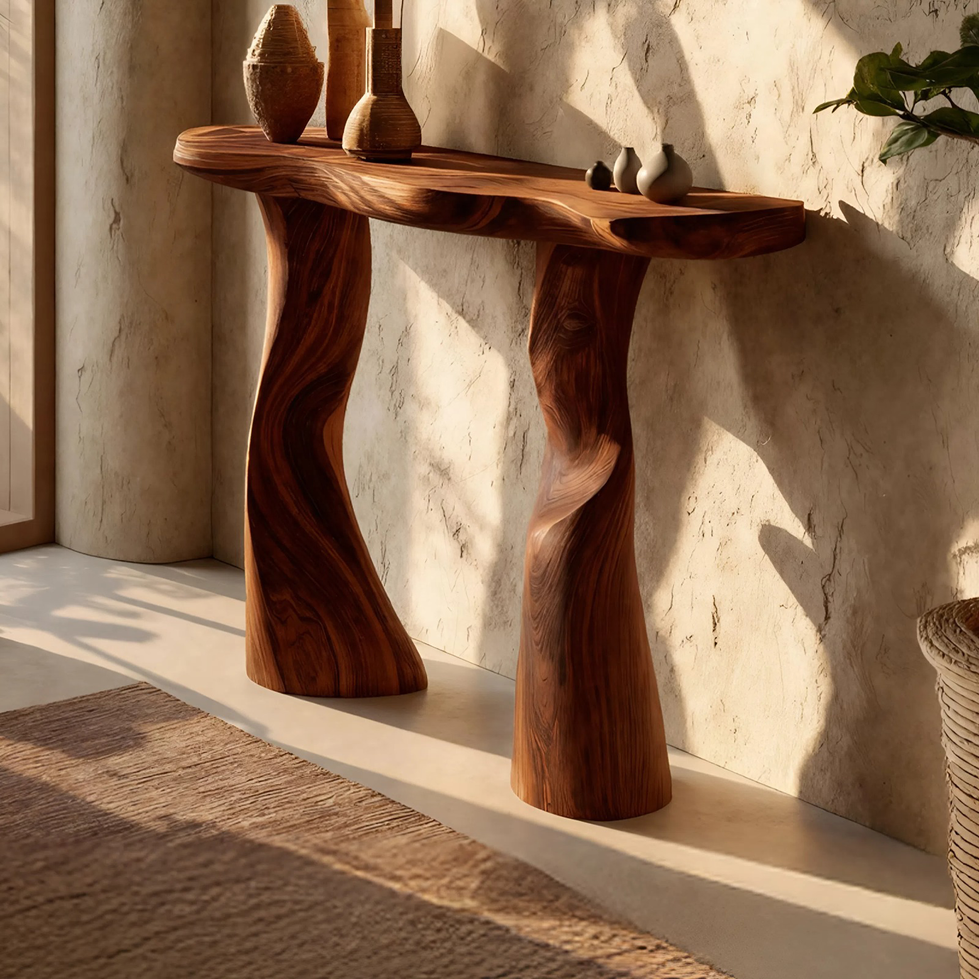 Modern Solid Wood Console Table Sculptural Live Edge For Furniture Decor