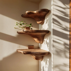 Mid Century Wooden Live Edge Mushroom Shelf For Furniture Decor