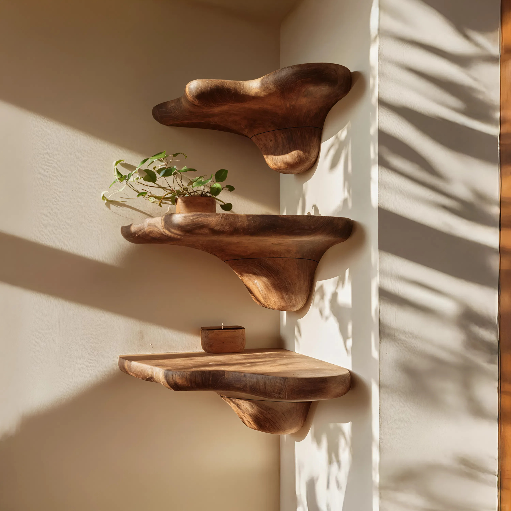 Mid Century Wooden Live Edge Mushroom Shelf For Furniture Decor