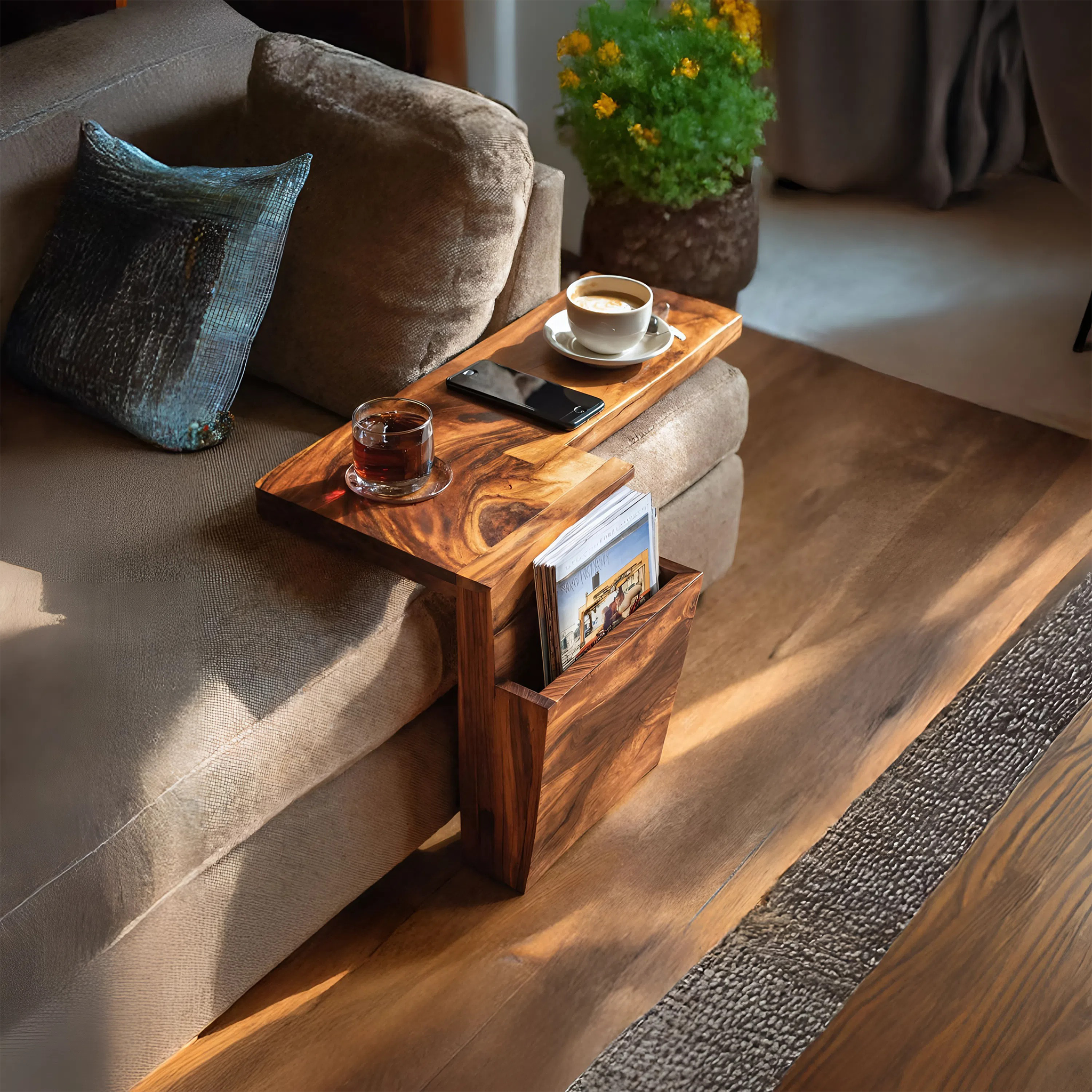 Live Edge Wooden Armrest For Elegant Sofa Decoration