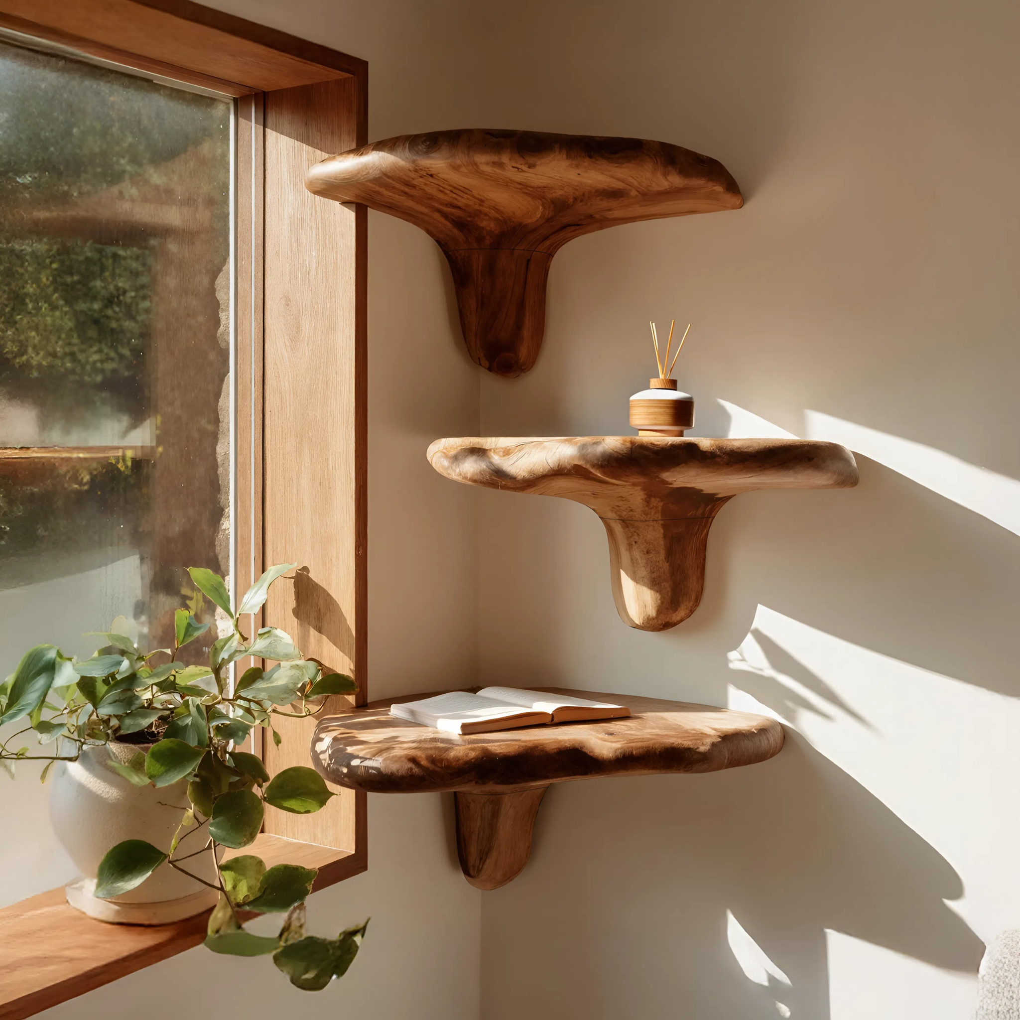 Modern Wooden Live Edge Mushroom Shelf For Living Room Wall Decor