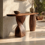 Mid Century Solid Wood Console Table Sculptural Form For Entryway Design