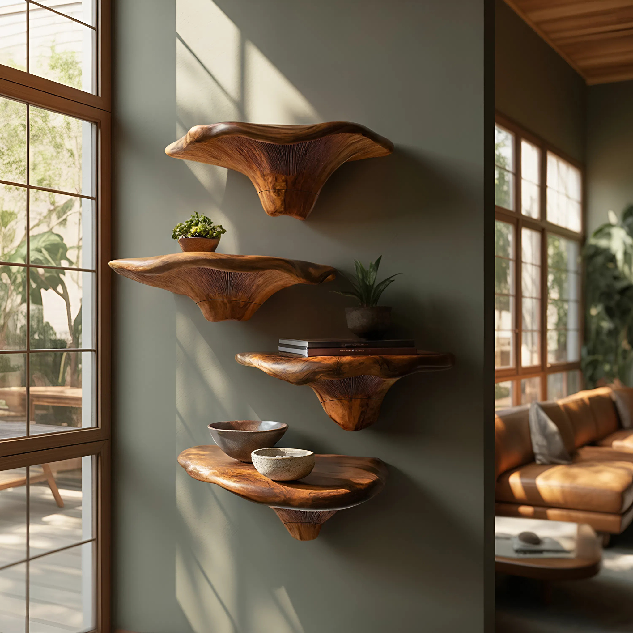 Handcrafted Wooden Live Edge Mushroom Shelf For Furniture Decor
