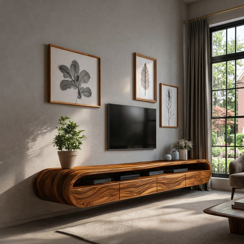 Modern Floating TV Console With Rounded Design For Living Room
