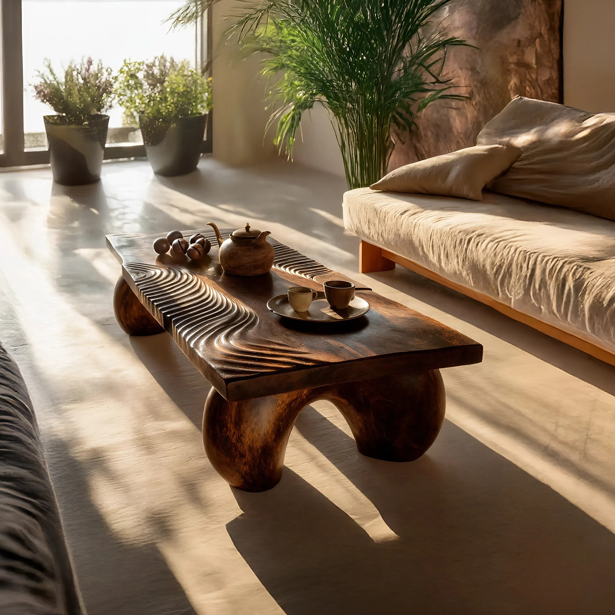 Handcrafted Solid Wood Irregular Coffee Table For Living Room