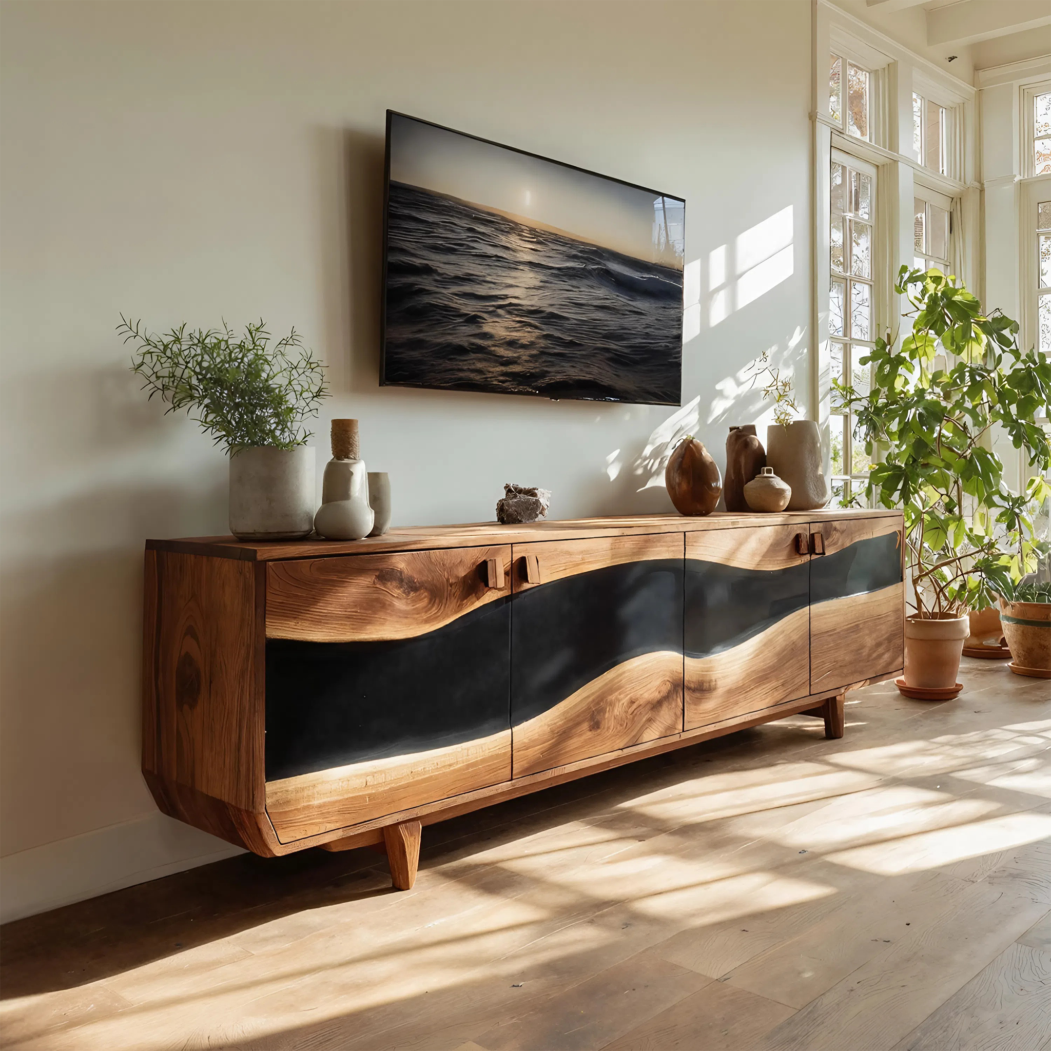 Modern Solid Wood TV Console For Minimalist Living Room