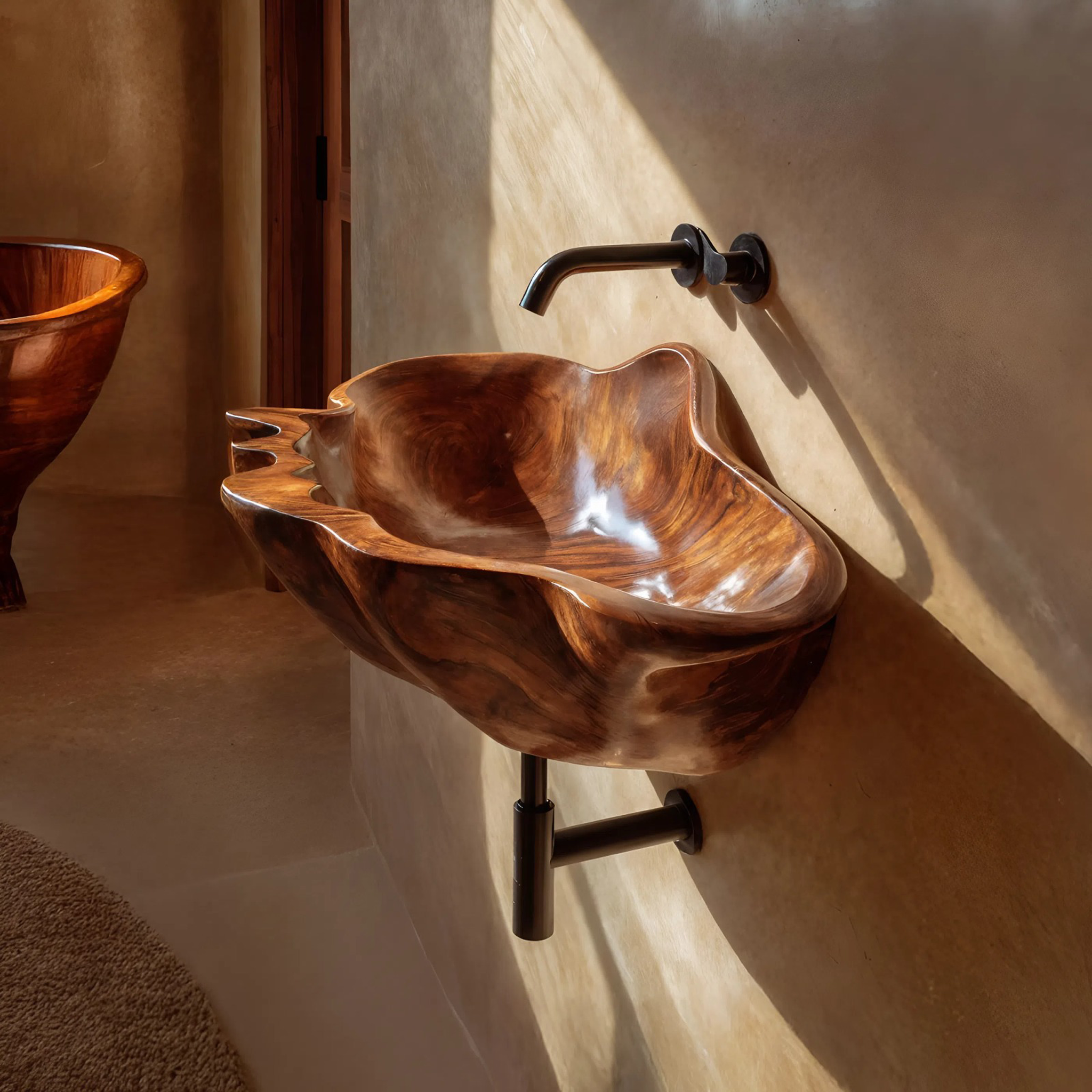 Handcrafted Solid Wood Wash Basin For Designer Furniture Decor Spaces