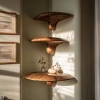 Mid Century Handcrafted Solid Wood Mushroom Shelf For Bedroom Decor