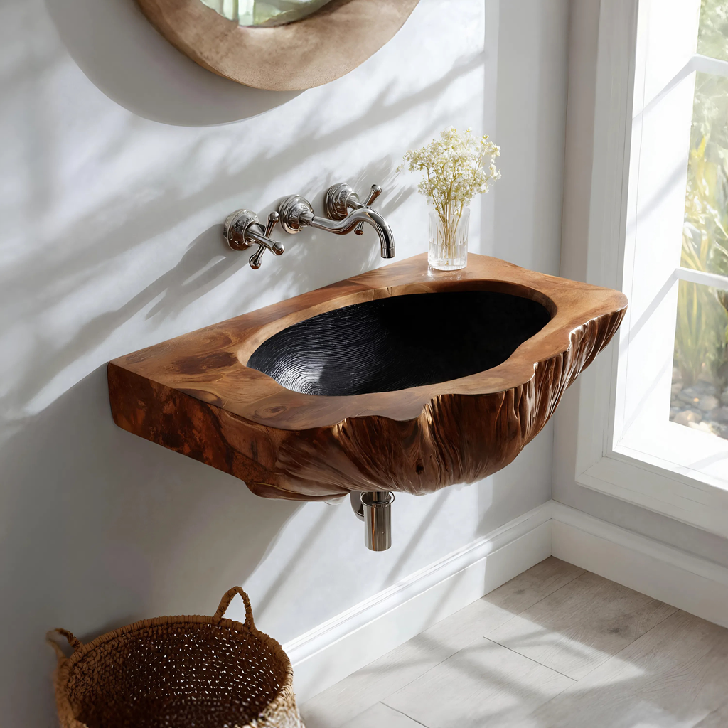 Mid Century Wall Mounted Wooden Bathroom Sink For Unique Bathroom Decor