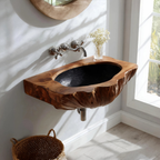 Mid Century Wall Mounted Wooden Bathroom Sink For Unique Bathroom Decor