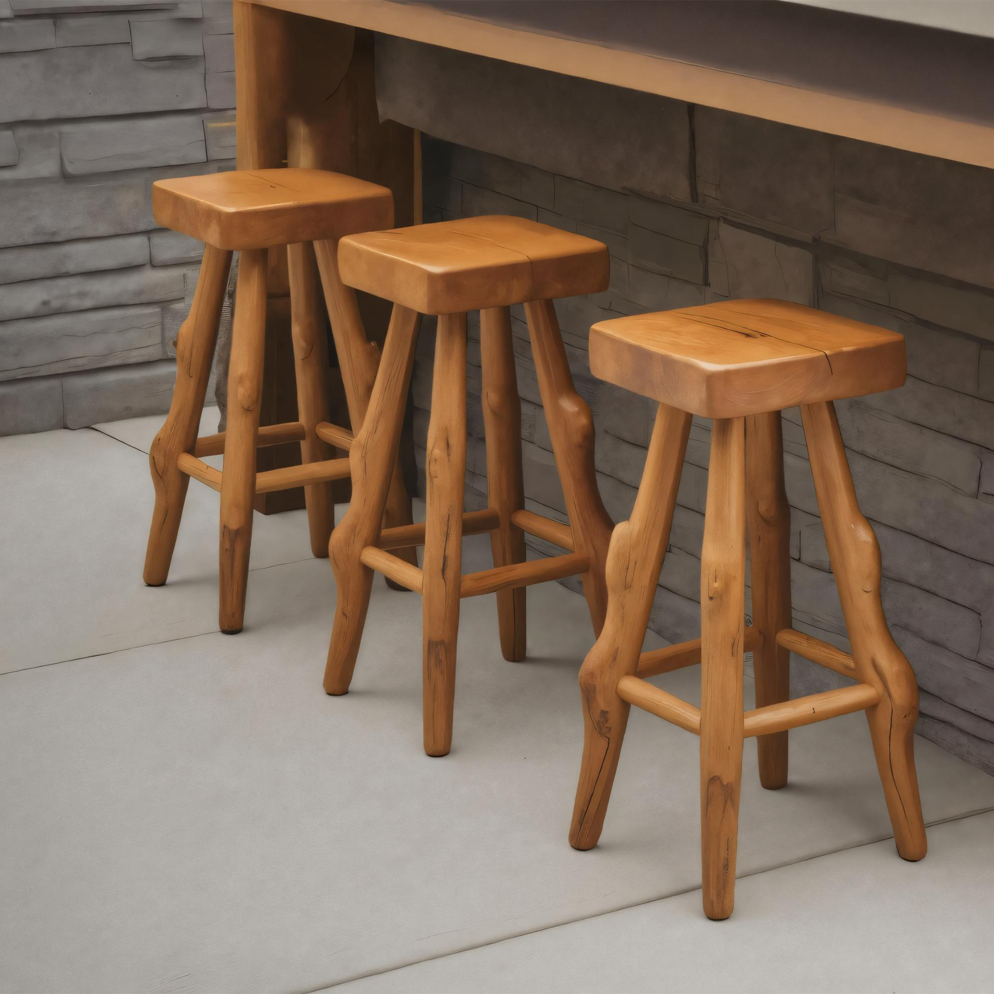 Rustic Handcrafted Bar Stools For Kitchen Or Patio Bar