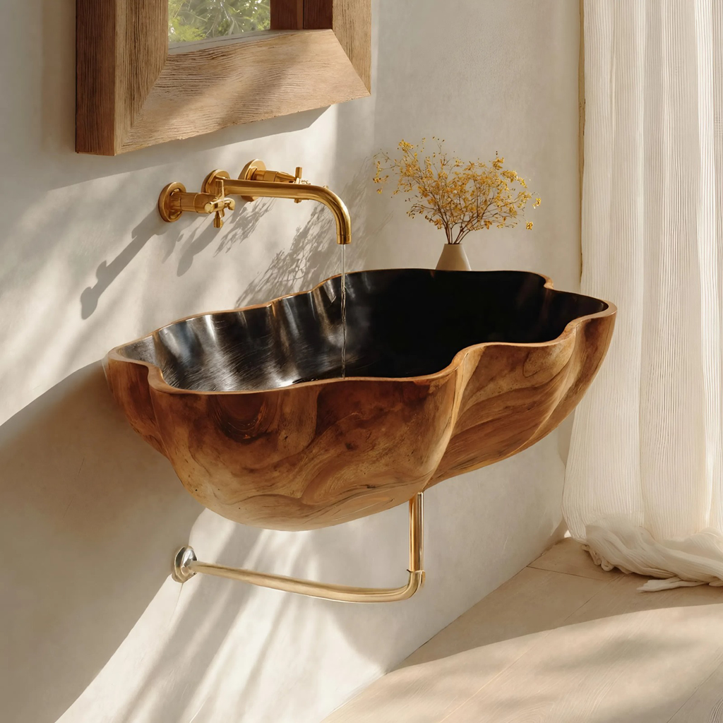 Farmhouse Wooden Wall Mounted Bathroom Sink For Bathroom Furniture Decor