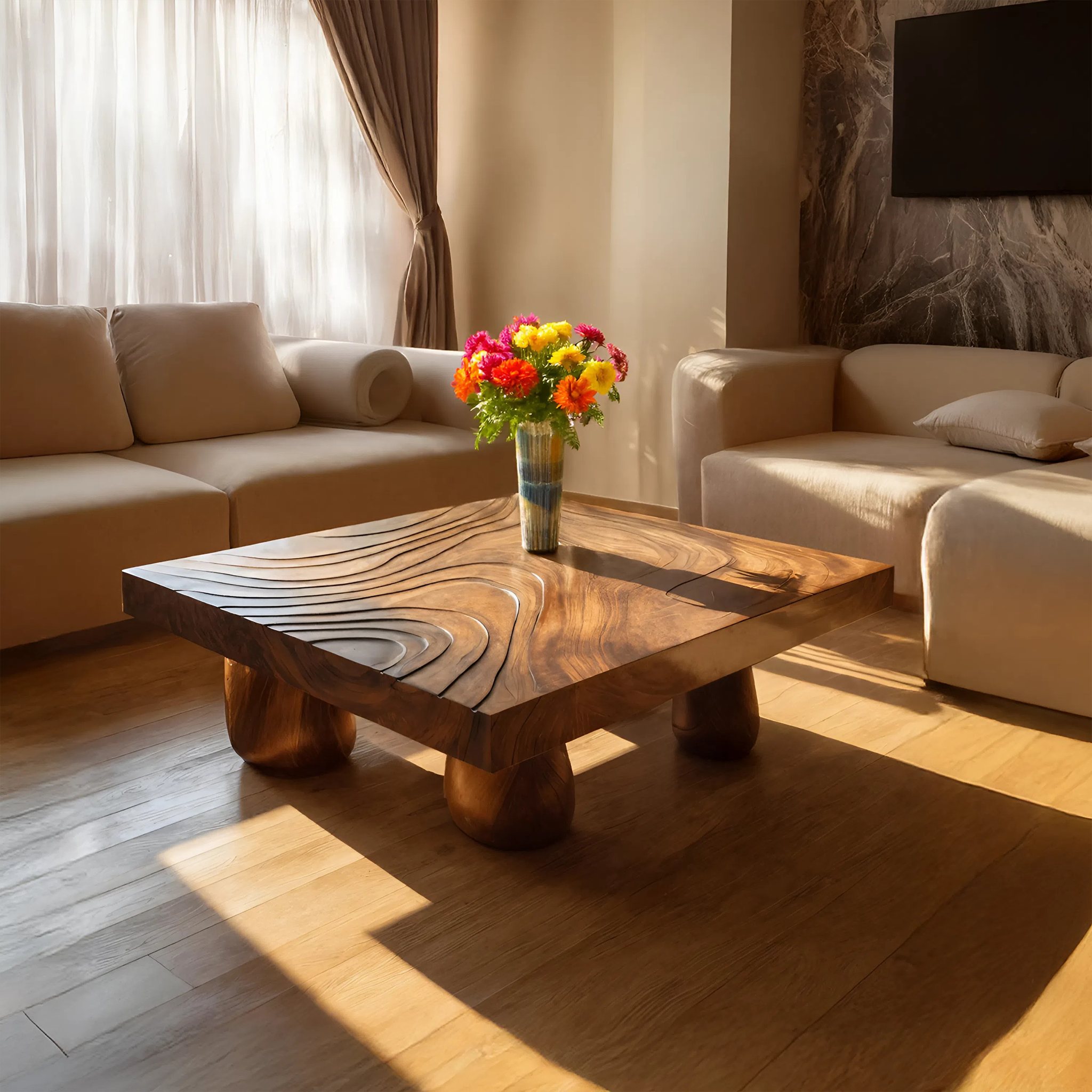 Farmhouse Wooden Live Edge Coffee Table For Entryway Design