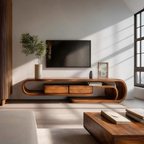 Contemporary Curved TV Shelf For Minimalist Living Room Furniture