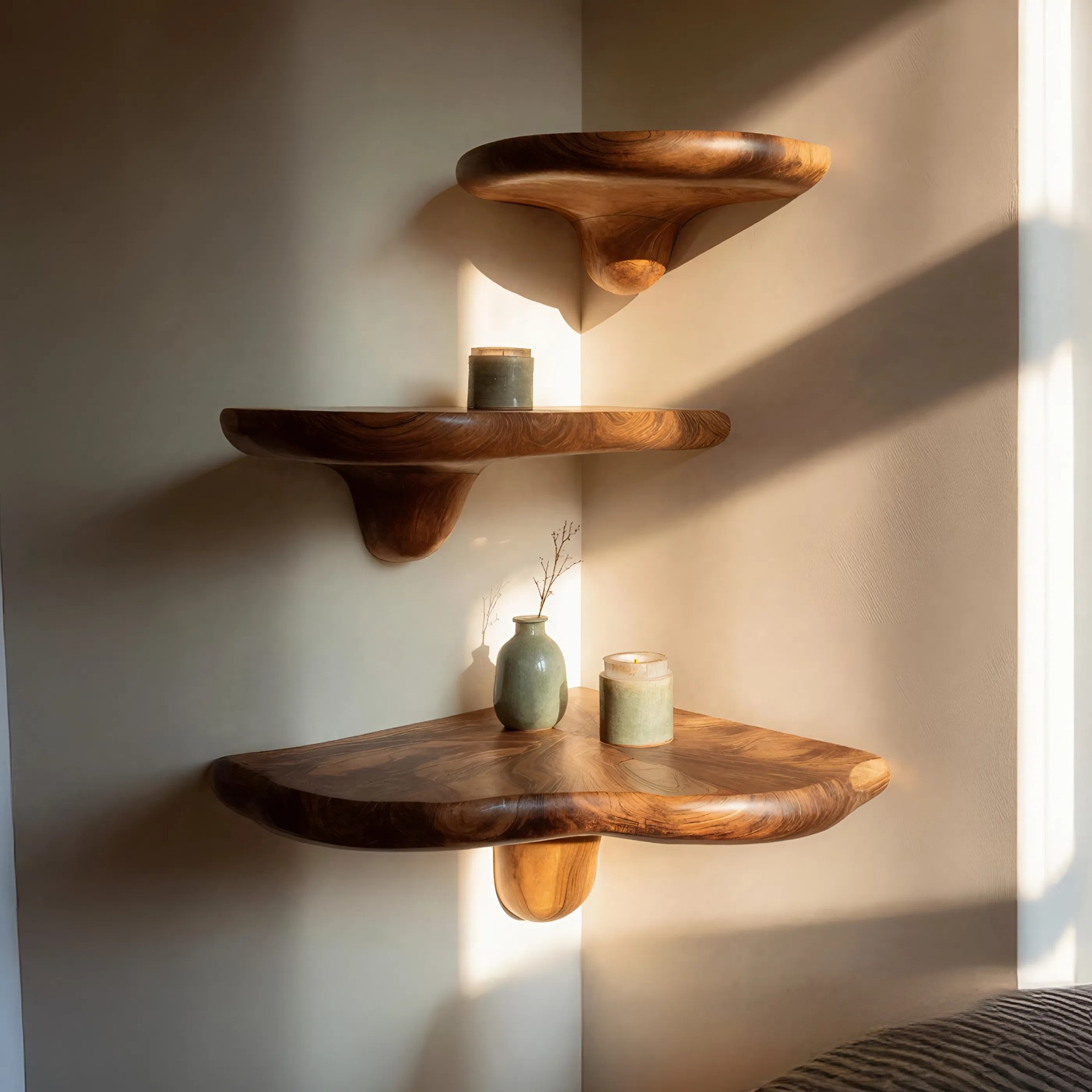 Mid Century Solid Wood Mushroom Shelf For Bedroom And Furniture Decor