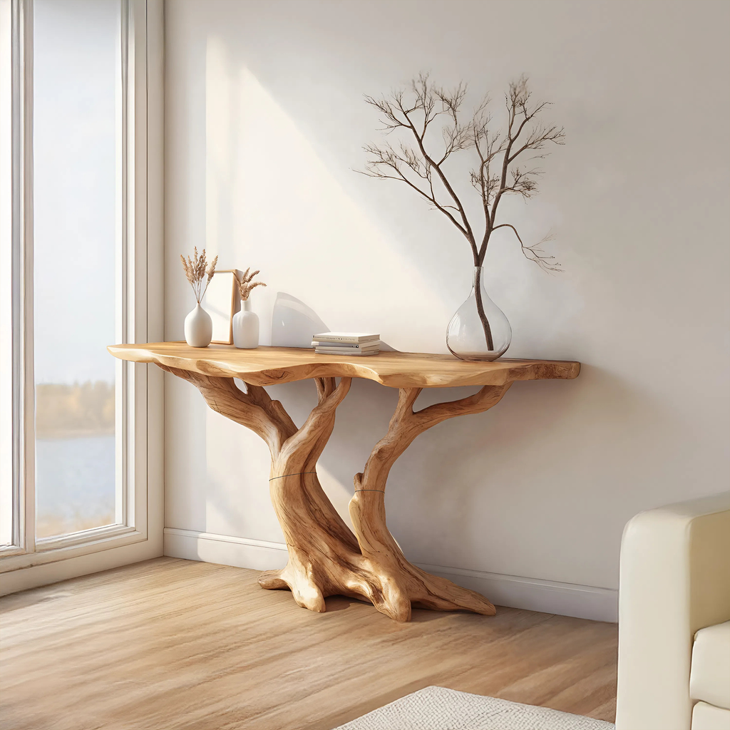 Modern Handcrafted Wooden Live Edge Console Table For Bedroom Decor
