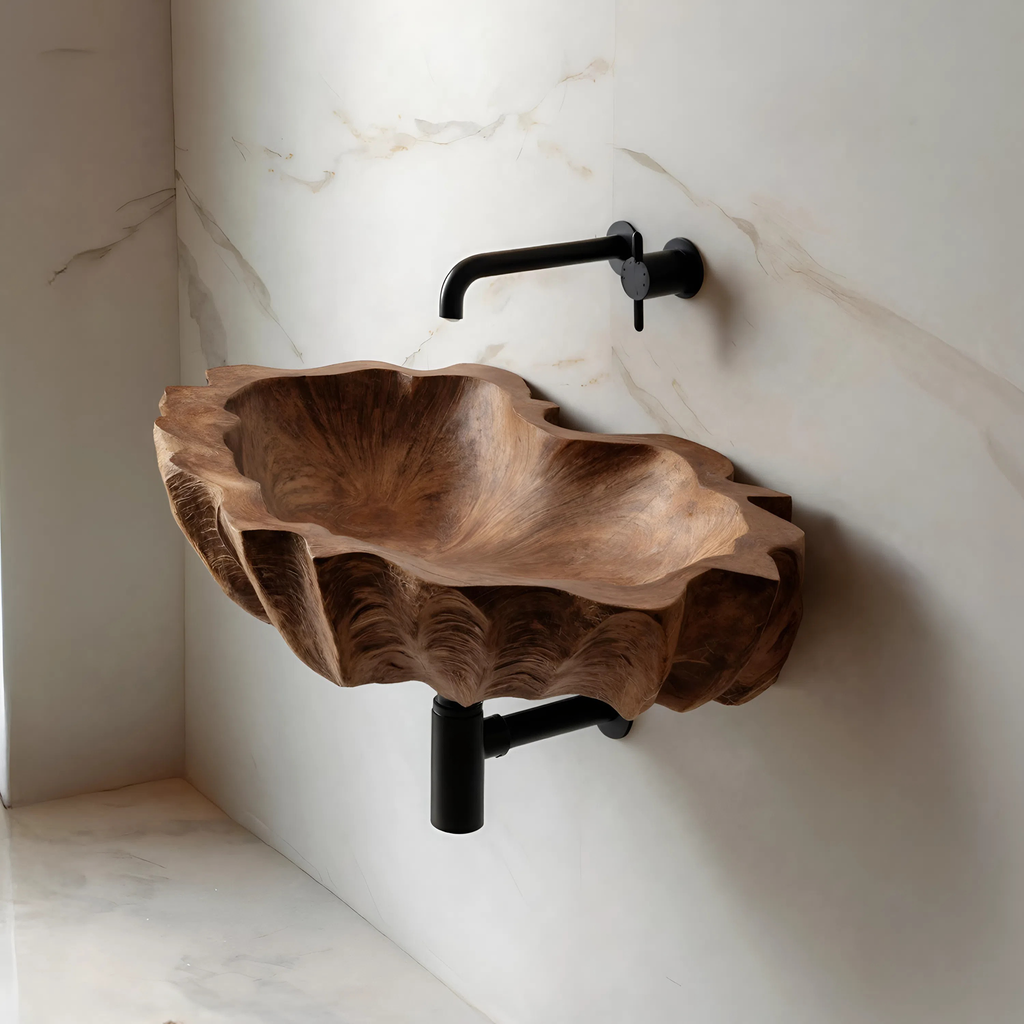 Mid Century Wooden Live Edge Wood Basin For Bedroom Interior Decor