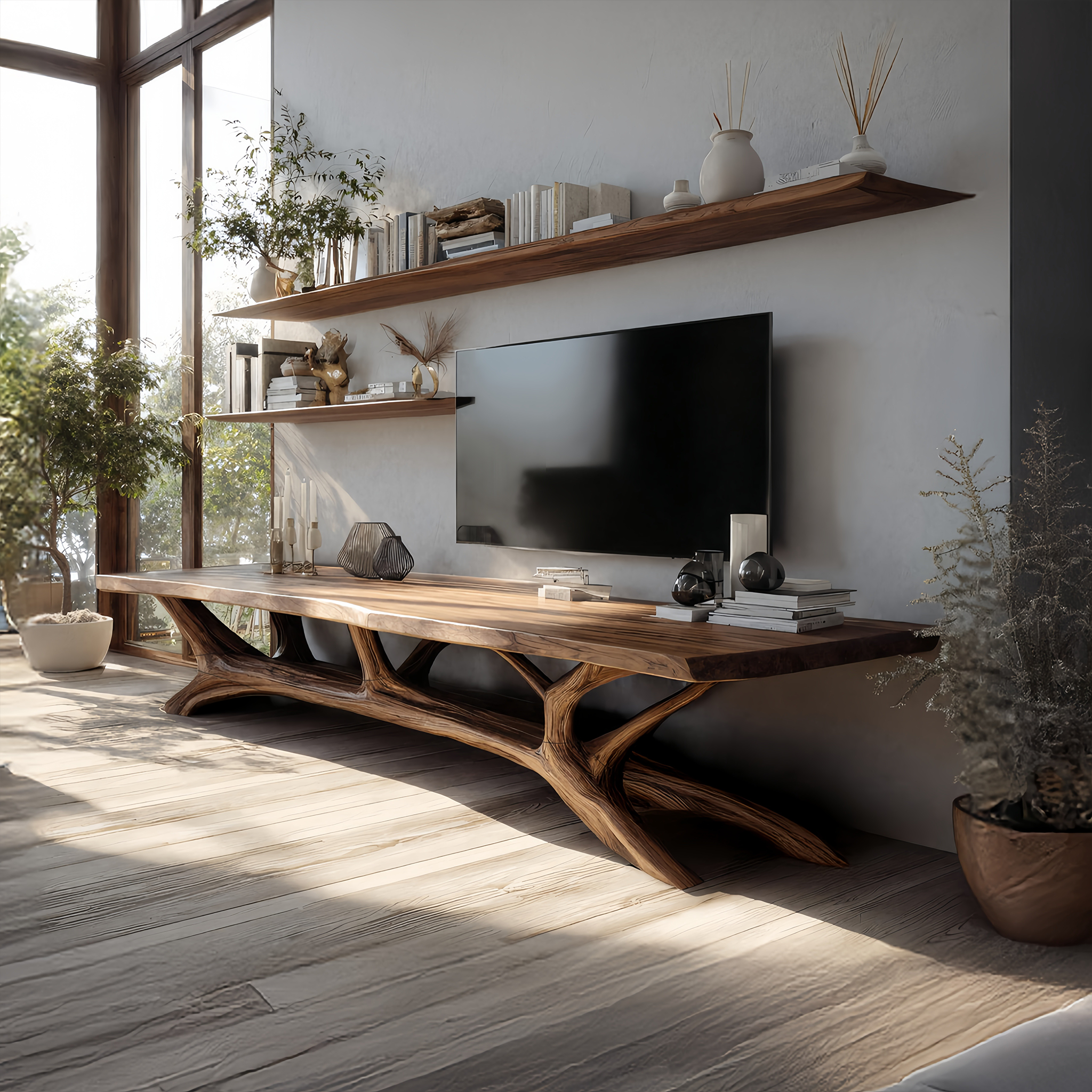 Modern Wooden Live Edge TV Console For Entryway And Living Room