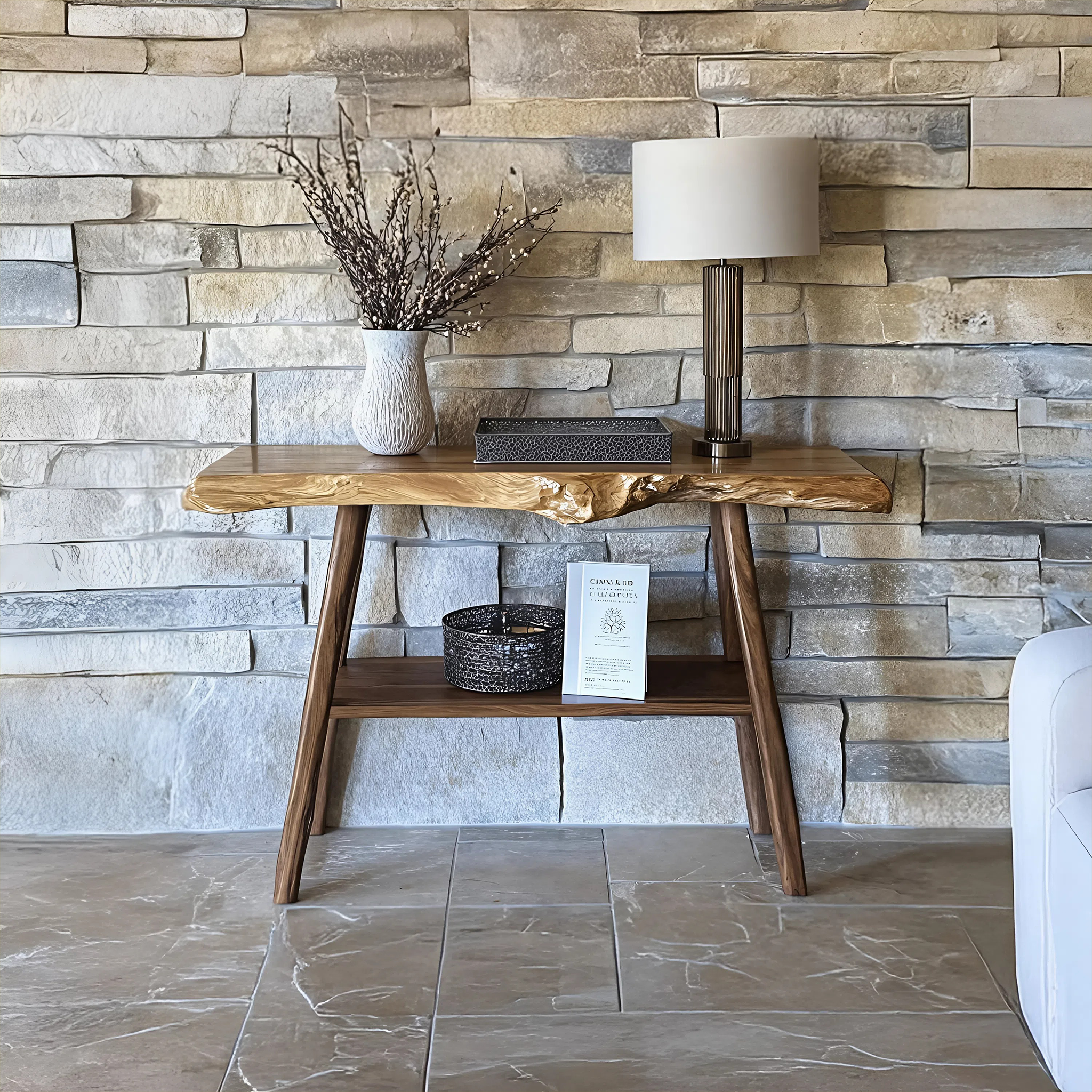 Farmhouse Live Edge Entryway Table For Living Room Design