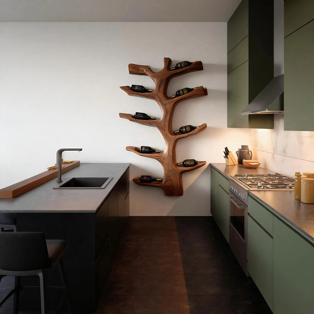 Wall Mounted Wine Bottle Holder Sculptural Branch Design For Modern Kitchen