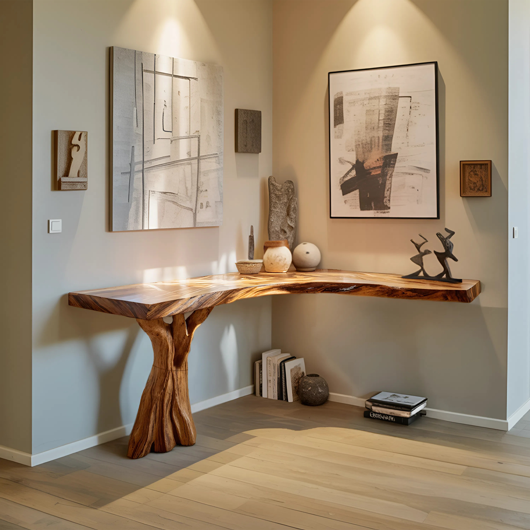 Handcrafted Solid Wood Console Table Sculptural Design For Entryway Decor