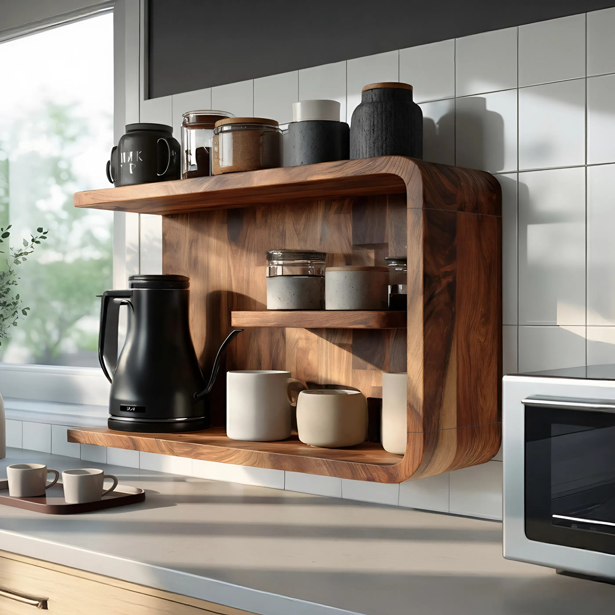 Modern Wooden Storage Shelf For Kitchen Essentials