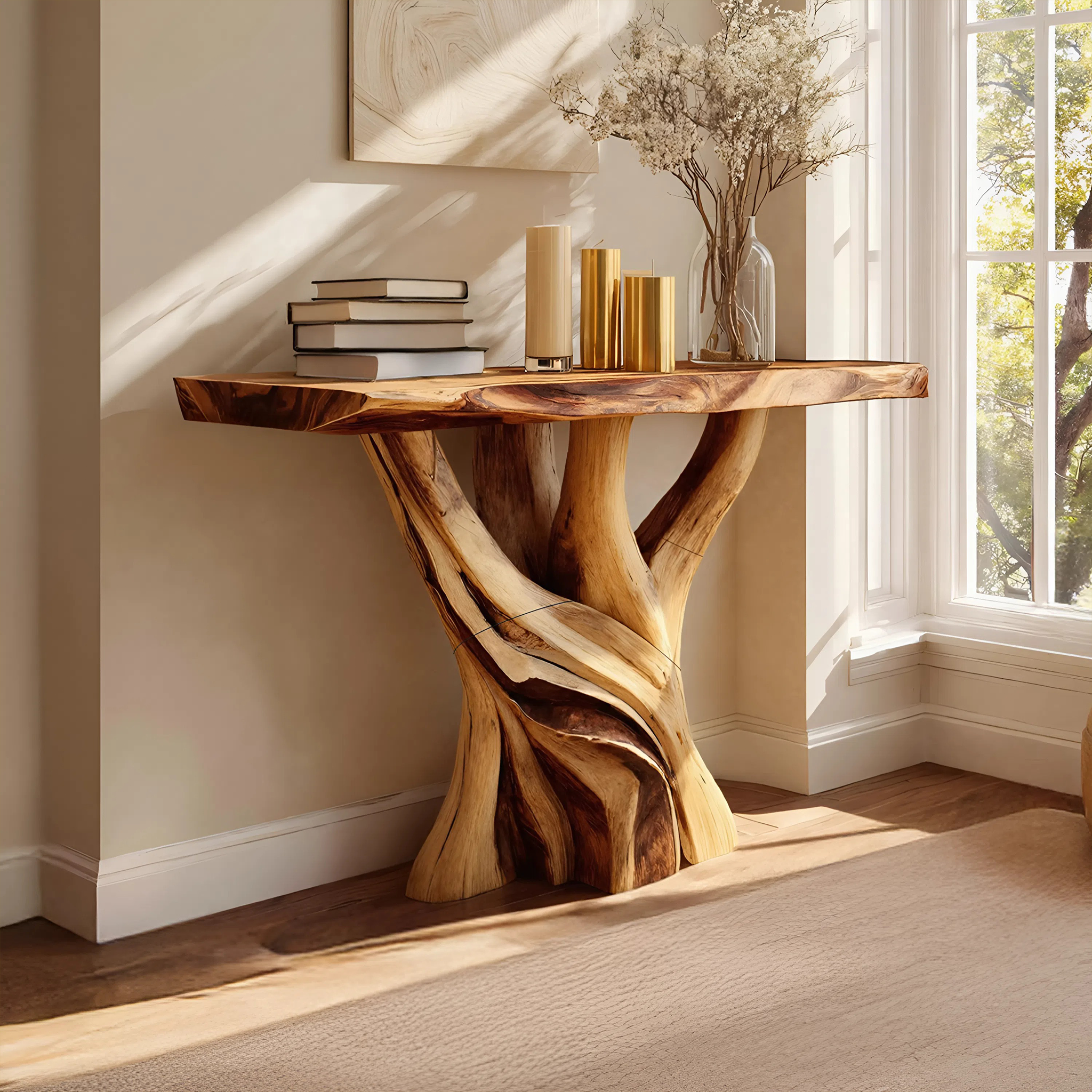 Handcrafted Solid Wood Console Table Sculptural Live Edge For Living Room