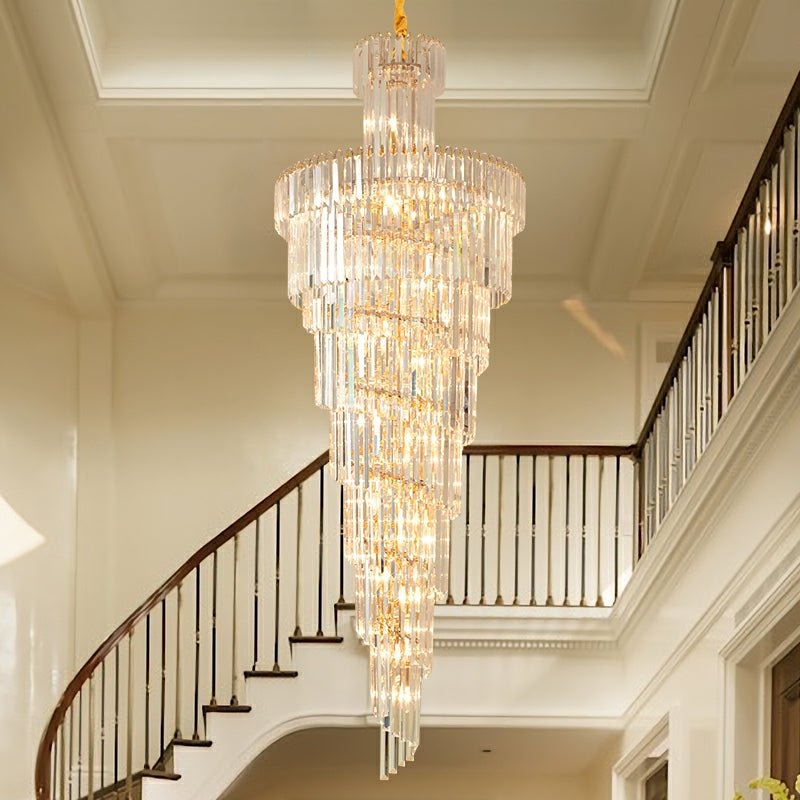 Tiered Foyer Staircase Spiral Crystal Chandelier Hotel Hall/ Entrance High Ceiling Pendant Lighting Fixture - D27.6"*H82.7"casivra