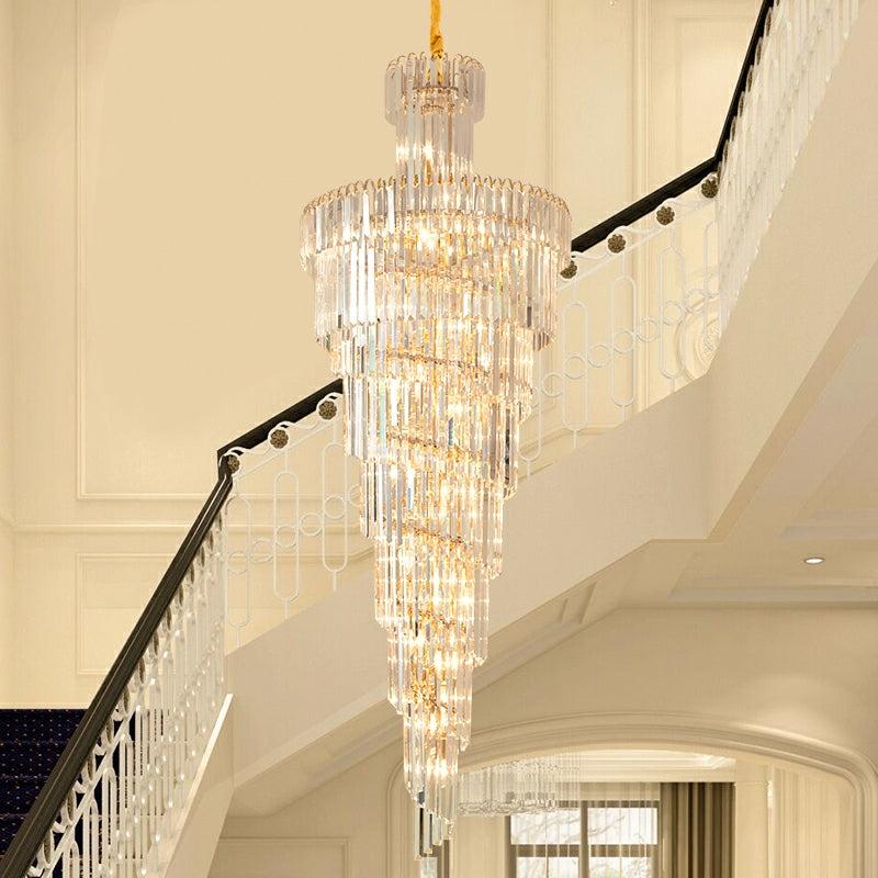 Tiered Foyer Staircase Spiral Crystal Chandelier Hotel Hall/ Entrance High Ceiling Pendant Lighting Fixture - D27.6"*H82.7"casivra