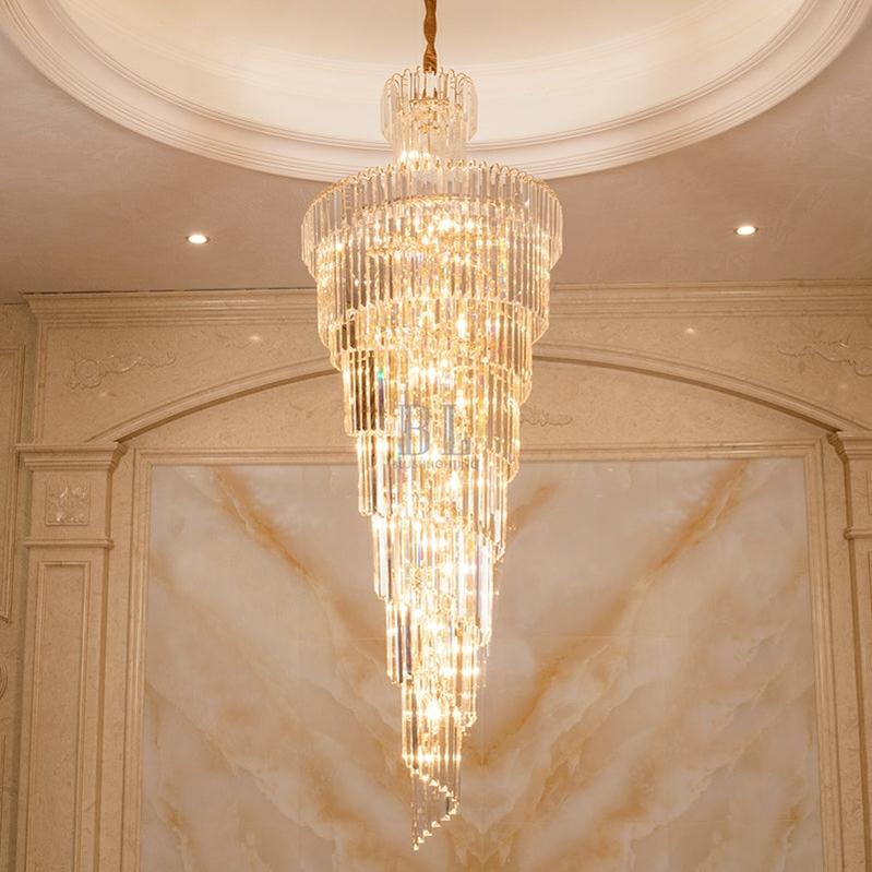 Tiered Foyer Staircase Spiral Crystal Chandelier Hotel Hall/ Entrance High Ceiling Pendant Lighting Fixture - D27.6"*H82.7"casivra