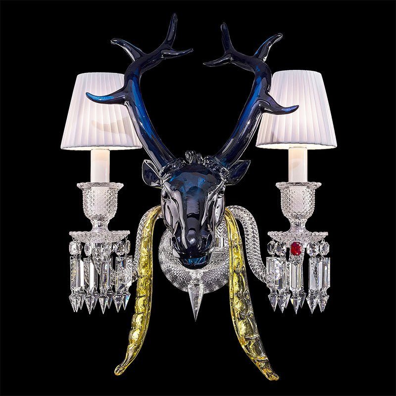 Traditional Colorful Candle Branch Blue Deer Crystal Chandelier for Living Room/Dining Room - Wall Light (2 Lights): D19.7"*H24.8"Warm Lightcasivra
