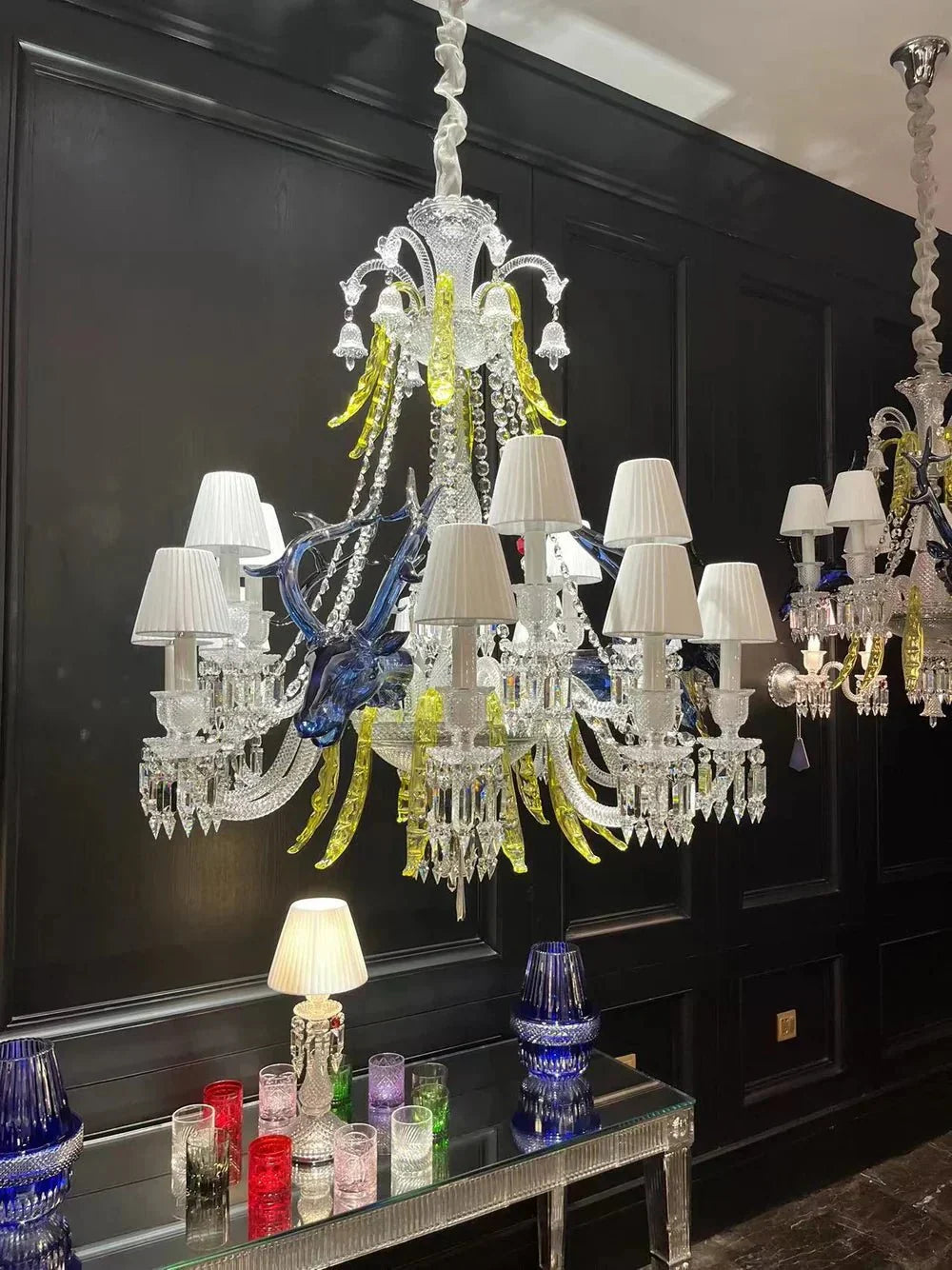 Traditional Colorful Candle Branch Blue Deer Crystal Chandelier for Living Room/Dining Room - Wall Light (2 Lights): D19.7"*H24.8"Warm Lightcasivra