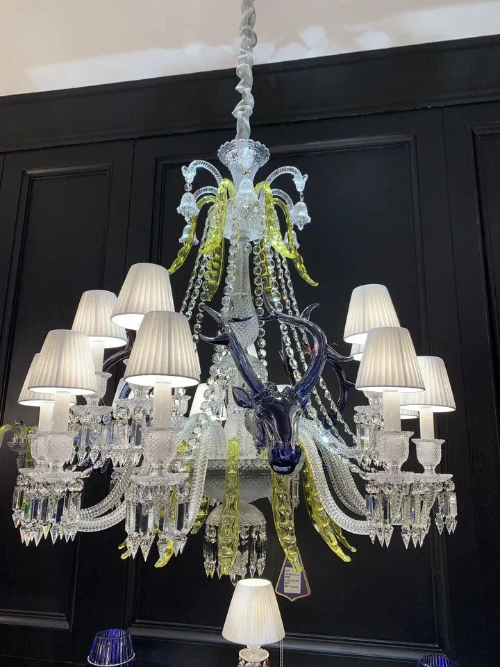 Traditional Colorful Candle Branch Blue Deer Crystal Chandelier for Living Room/Dining Room - Wall Light (2 Lights): D19.7"*H24.8"Warm Lightcasivra