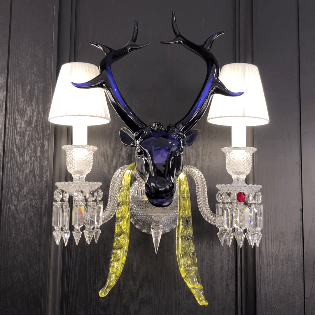 Traditional Colorful Candle Branch Blue Deer Crystal Chandelier for Living Room/Dining Room - Wall Light (2 Lights): D19.7"*H24.8"Warm Lightcasivra