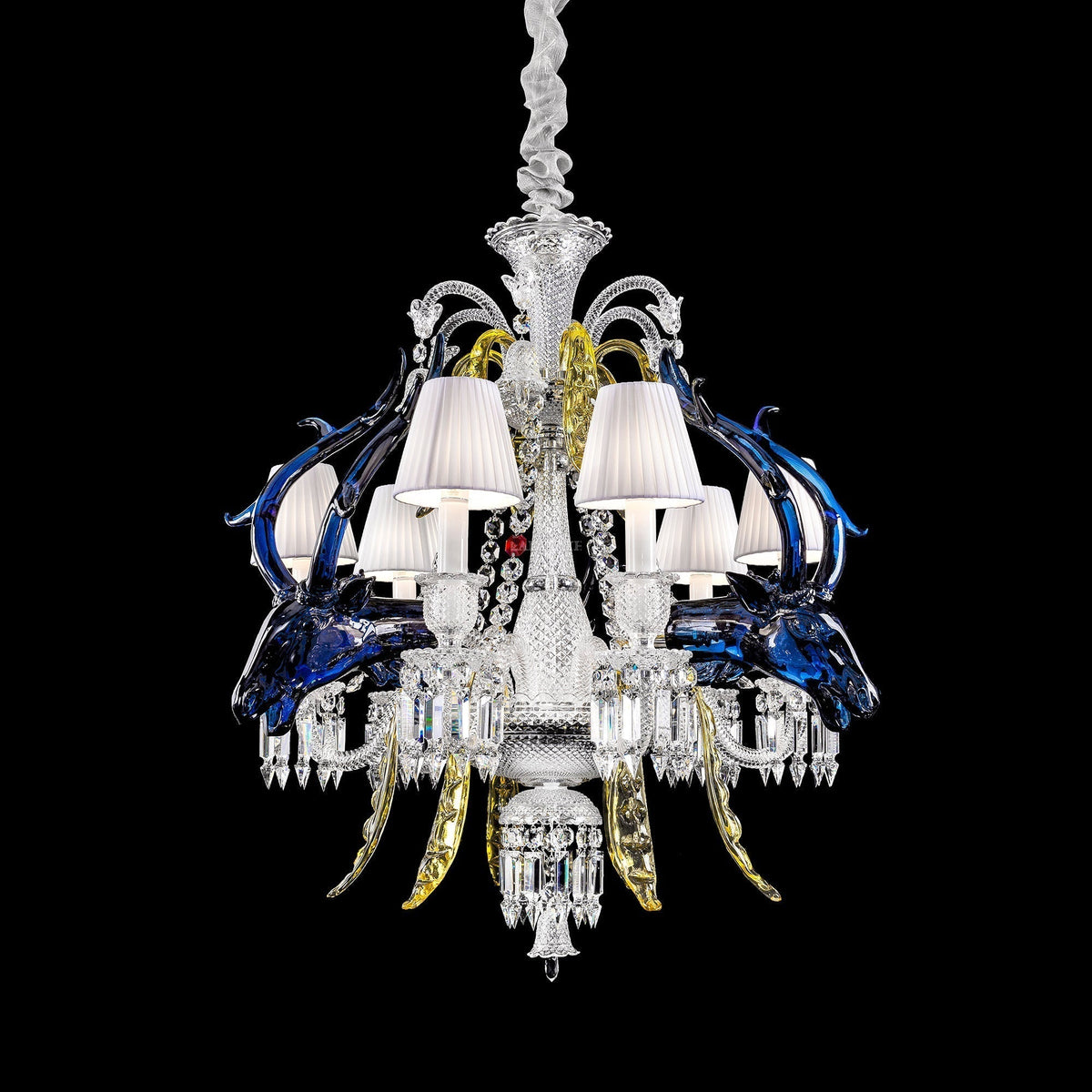 Traditional Colorful Candle Branch Blue Deer Crystal Chandelier for Living Room/Dining Room - 6 Lights: D29.5"*H33.5"Warm Lightcasivra