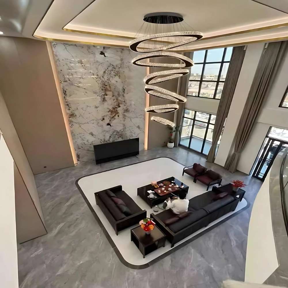 Twisted Ring Led Light Chandelier for High Ceiling - GoldWarm Light 3000Kcasivra
