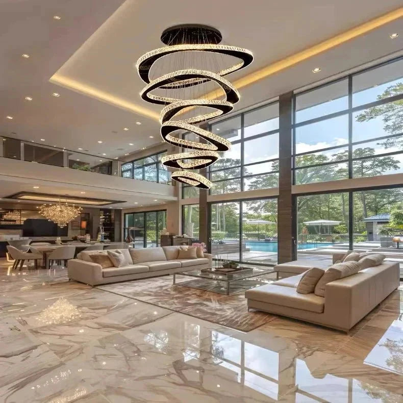 Twisted Ring Led Light Chandelier for High Ceiling - GoldWarm Light 3000Kcasivra