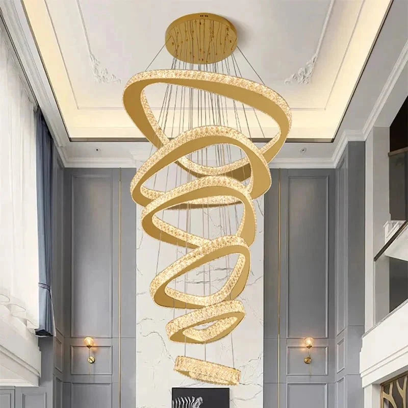 Twisted Ring Led Light Chandelier for High Ceiling - GoldWarm Light 3000Kcasivra