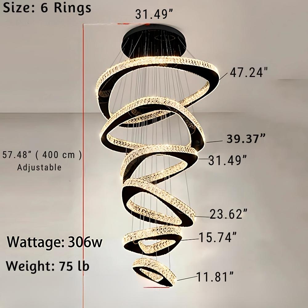 Twisted Ring Led Light Chandelier for High Ceiling - GoldWarm Light 3000Kcasivra