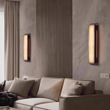 Capri marble wall sconce on a steel frame full view