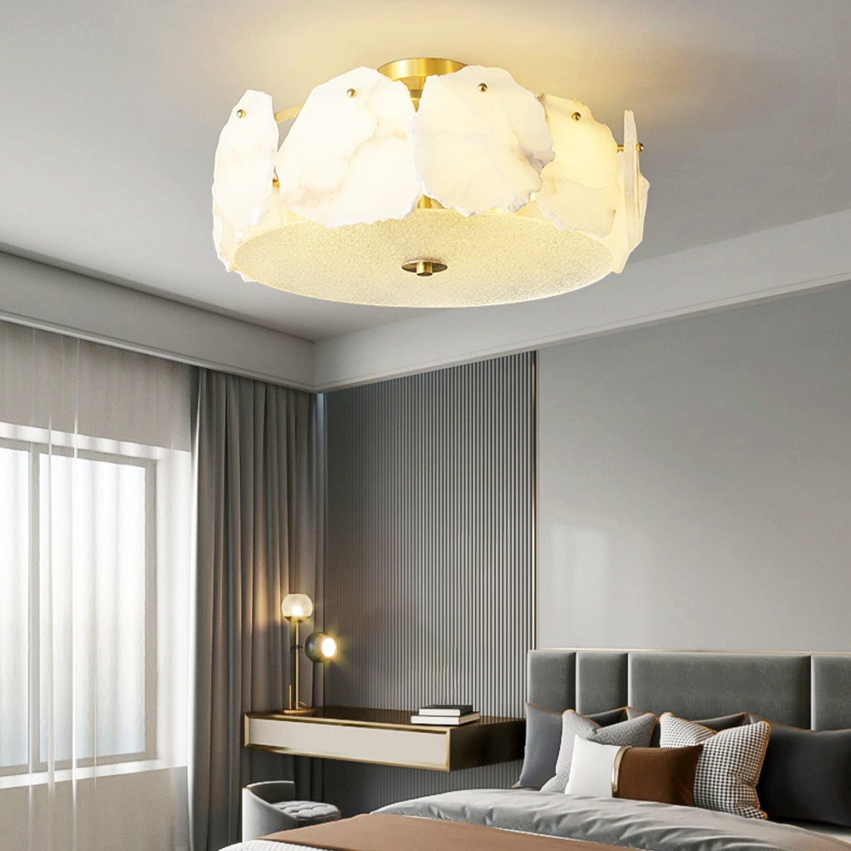 Valeria Alabaster Ceiling Lamp - ∅ 17.7″ x H 7.9″Copper & Whitecasivra