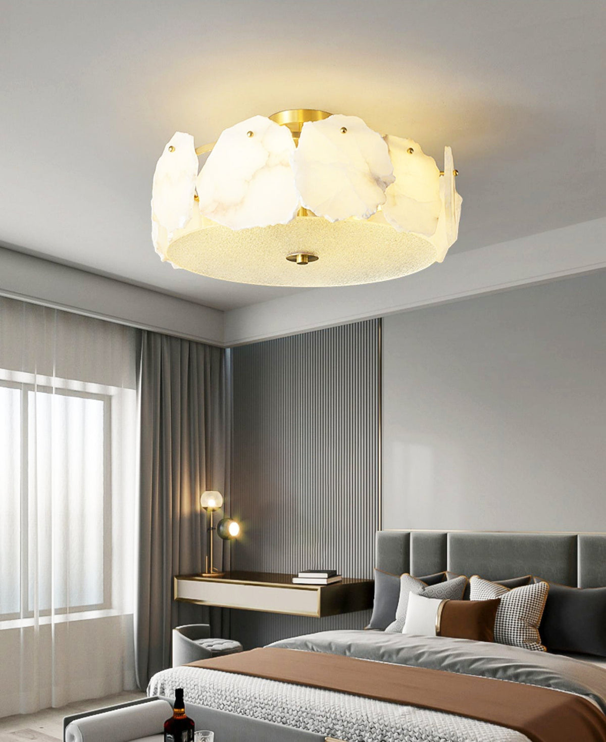 Valeria Alabaster Ceiling Lamp - ∅ 17.7″ x H 7.9″Copper & Whitecasivra