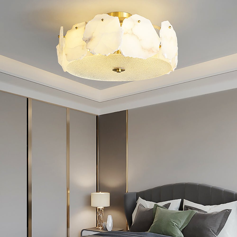 Valeria Alabaster Ceiling Lamp - ∅ 17.7″ x H 7.9″Copper & Whitecasivra