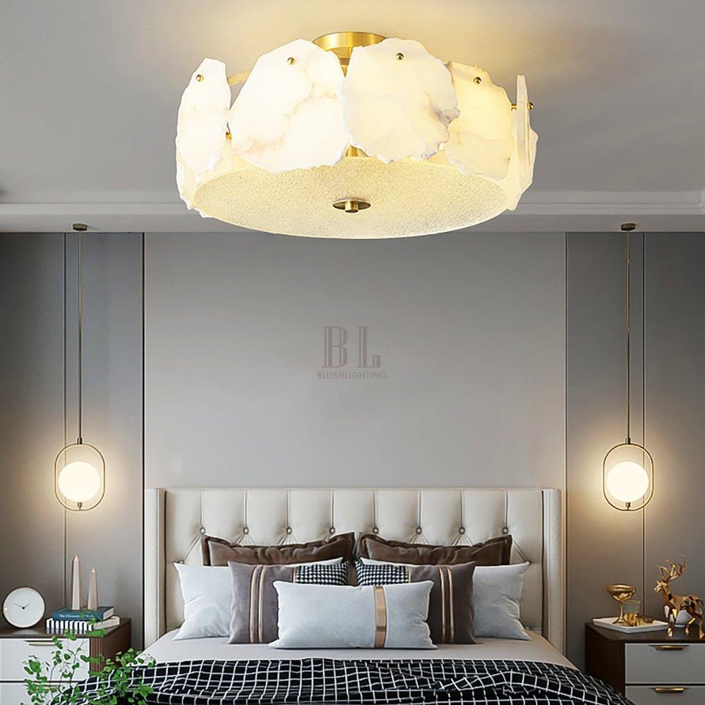 Valeria Alabaster Ceiling Lamp - ∅ 17.7″ x H 7.9″Copper & Whitecasivra